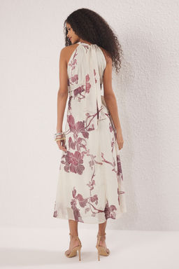Trendyolmilla Krem Cicekli Maxi Dokuma Elbise TWOSS25EL00731