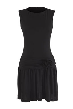 TRENDYOLMILLA Siyah Gul Aksesuar Detayl? S?rt Dekolteli S?f?r Kol Orme Esnek Mini Orme Elbise TWOSS25EL00690  фото 6