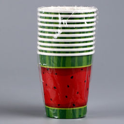 Цена за 10 шт. Стакан бумажный Арбуз, 250 мл - Страна карнавалия фото 3