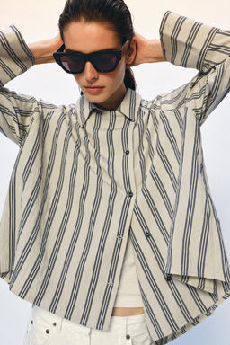 CAMISA OVERSIZE RAYAS ZW COLLECTION / Beige / Marino - Zara фото 2
