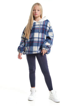 Худи оверсайз в клетку подростковое с капюшоном на меху 22-8046 синяя клетка - Mini maxi фото 10