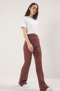 TRENDYOLMILLA Siyah Wide Leg/Ispanyol Paca Yuksek Bel Interlok Esnek Orme Pantolon TWOAW25PL00006 фото 32