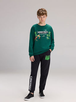 Bisiklet Yaka Minecraft Bask?l? Erkek ?ocuk Sweatshirt
