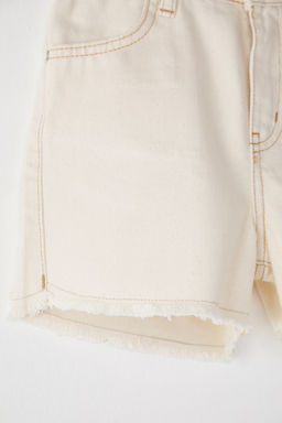 Ekru K?z Cocuk %100 Pamuk Regular/Normal Kal?p Cepli Lastikli Denim Sort TKDSS25SR00010