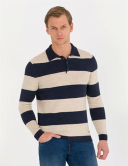 Lacivert Slim Fit D__meli Polo Yaka Triko Kazak - Pierre cardin фото 2