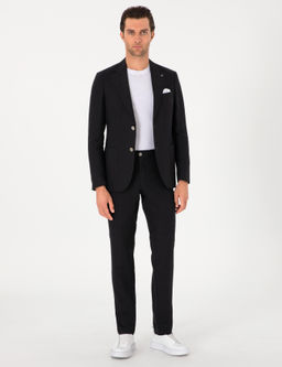 Siyah Slim Fit %100 Keten Pantolon