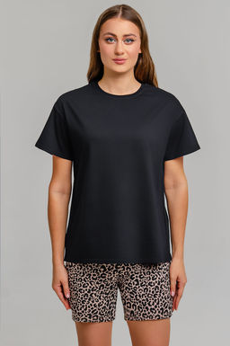 Арт. 9146 Пижама с шортами 42-50 (5 шт) Цвет:верх-черный,низ-леопардовый - Калинка фото 3