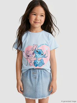 Lilo & Stitch Bask?l? K?z ?ocuk Penye Ti??rt