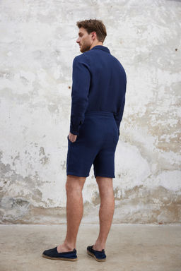 Lacivert Regular Fit Muslin Kumas Keten Gorunumlu %100 Pamuklu Sort TMNSS25SR00059 - Trendyolmilla фото 6