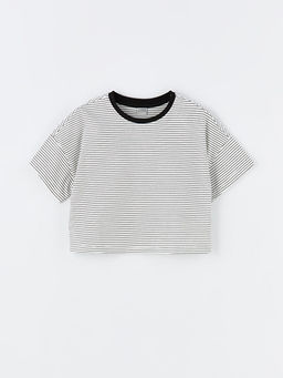 Bisiklet Yaka ?izgili K?sa Kollu K?z ?ocuk Crop Ti??rt