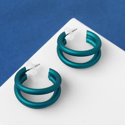 Серьги-кольца Боттега тройные, d=3,5, цвет изумрудный - Queen fair фото 2
