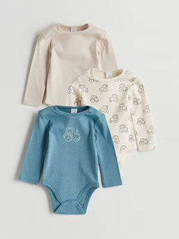 Bisiklet Yaka Bask?l? Erkek Bebek ??t??tl? Body 3l?