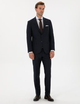 Lacivert Slim Fit Mikro Desenli Mono Yaka Y_n Kar___ml_ Tak_m Elbise