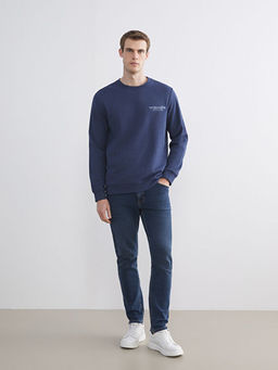 Bisiklet Yaka Bask?l? Erkek Sweatshirt