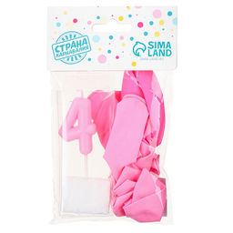 Свеча для торта, цифра 4 + воздушные шары, 5 шт, розовый - Страна карнавалия фото 4