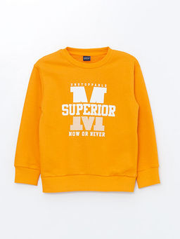 Bisiklet Yaka Bask?l? Uzun Kollu Erkek ?ocuk Sweatshirt