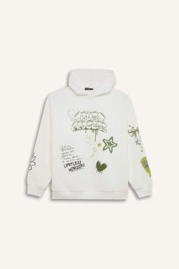 Толстый толстый свитшот с капюшоном и принтом на спине Cool Oversize, широкий крой - Defacto фото 7