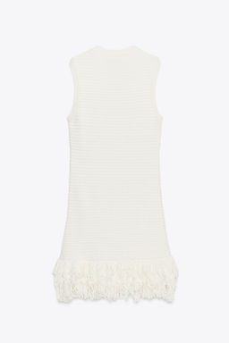 CHECK KNIT FRINGED DRESS - Zara фото 7