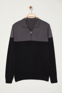 TRENDYOL MAN Antrasit Slim Dar Kesim Polo Yaka Renk Bloklu Triko Kazak TMNAW25KZ00050 - Trendyolmilla фото 7