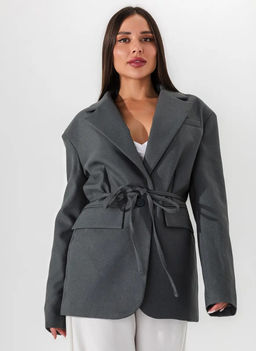 K13519 Пиджак OVER SIZE с поясом ГРАФИТ