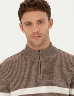 Vizon Melanj Slim Fit Fermuarl_ Dik Yaka Triko Kazak - Pierre cardin фото 2