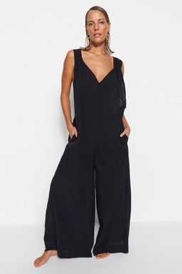 TRENDYOLMILLA Siyah Dokuma %100 Pamuk S?rt Dekolteli Plaj Tulum TBESS21TU0269  фото 2