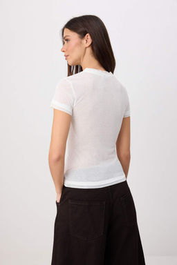 Ekru Regular/Normal Kal_p K_sa Kollu %100 Pamuk _rme T-shirt TWOSS26TS00284 - Trendyolmilla фото 4