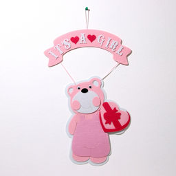 Украшение на гендер пати «Подвеска Мишка It&apos;s a Girl», 30.5×30.5×49 см, розовое