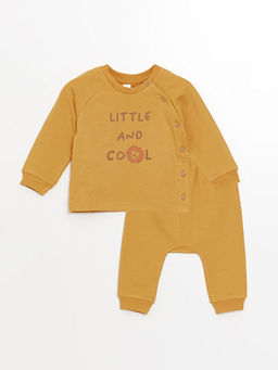 Bisiklet Yaka Bask?l? Erkek Bebek H?rka ve Pantolon 2li Tak?m