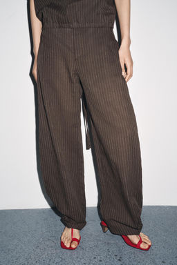 STRIPED LINEN BLEND BALLOON TROUSERS ZW COLLECTION - Zara фото 2