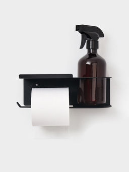 Держатель для туалетной бумаги с полочкой с отверстием для освежителя, цвет черный