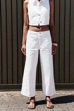 Z1975 WIDE-LEG JEANS WITH PERFORATED EMBROIDERY - Zara фото 2