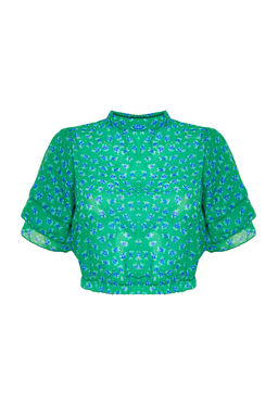 Trendyolmilla Cok Renkli Crop Cicek Desenli Dokuma Bluz TWOSS20BZ1657  фото 16