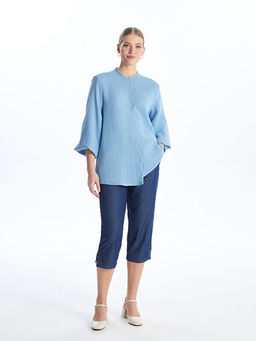 Kad?n Beli Lastikli D?z Jean Kapri