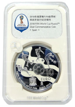Монета 10 евро 2017 года Испания Чемпионат мира по футболу 2018, Россия (в слабе)