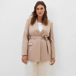 Пиджак женский с поясом MIST plus-size, размер 54, бежевый