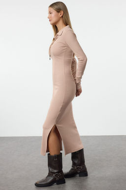 TRENDYOLMILLA Vizon Kusgozu Baglama Detayl? Vucuda Oturan Fitilli Esnek Midi Elbise TWOAW25EL00522 фото 2