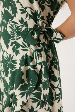 Yesil Kusakl? Cicekli Anvelop Kapamal? Midi Dokuma Elbise TWOSS25EL00141