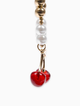 Кулон на жемчужных бусах "Вишня", цвет белый в золоте