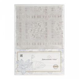 Скатерть ПВХ "Ришелье" 137х180см, длина стола до 120см, на 4 персоны, "LACE" гладкая, пленка сверху, квадраты, беж с перламутром, упак. "классическая" п/э 28х41см т.м. "Домашняя Мода" (Китай)