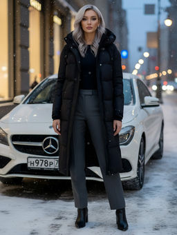 Пальто утепленное стеганное зимнее с капюшоном женское черного цвета 9615Ch - Mtforce фото 20