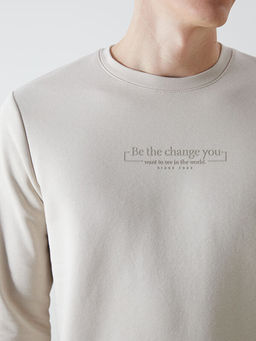 Bisiklet Yaka Bask?l? Erkek Kal?n Sweatshirt