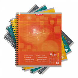 Цена за 4 шт. Тетрадь общая на спирали ErichKrause Spiralblock, А5+, 80 листов, клетка, перфорация, микроперфорация_MIX-PACK