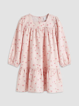 Kare Yaka ?i?ekli K?z ?ocuk Elbise