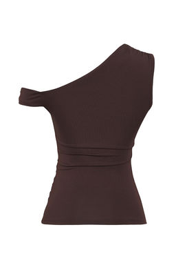 Trendyolmilla Kahverengi Asimetrik Yaka Buzgu/Drape Detayl? Fitted/Vucuda Oturan Orme Bluz TWOSS25BZ00279  фото 14