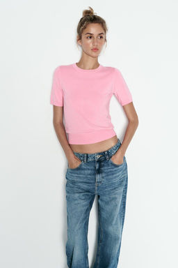 BASIC PLAIN KNIT TOP WITH SHORT SLEEVES - Zara фото 9