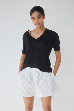 Camiseta en punto de lino con escote en V - H&m фото 2