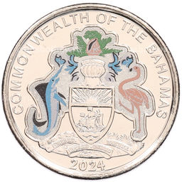 Монета 25 центов 2024 года Багамские острова 50 лет Центральному банку Багамских Островов