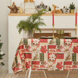 Скатерть новогодняя Доляна Новогодние игрушки 145*300 +/- 2 см, 100% п/э