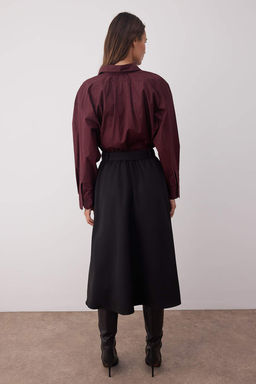 Siyah Kemerli Dokuma Klos Midi Etek TWOAW26ET00034